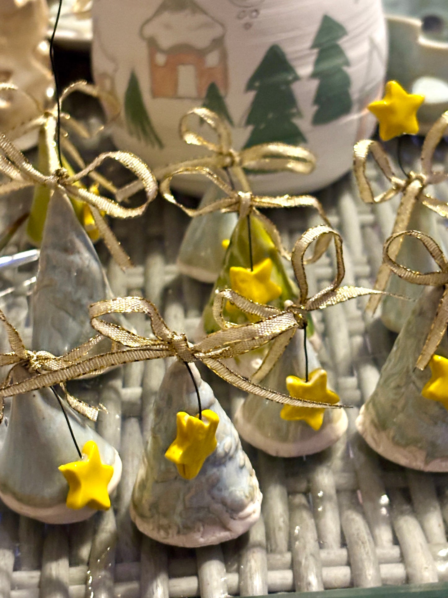 Handmade Ceramic Holiday Tree Ornaments with Star Charm