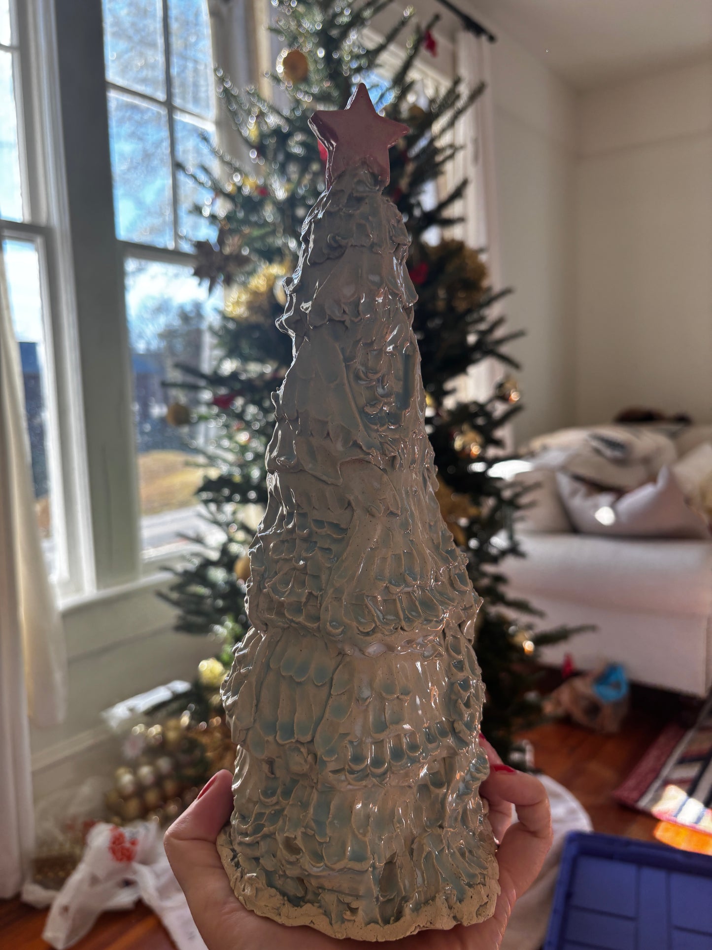 Textured Winter Tree with Star Topper - Handmade Ceramic Christmas Tree