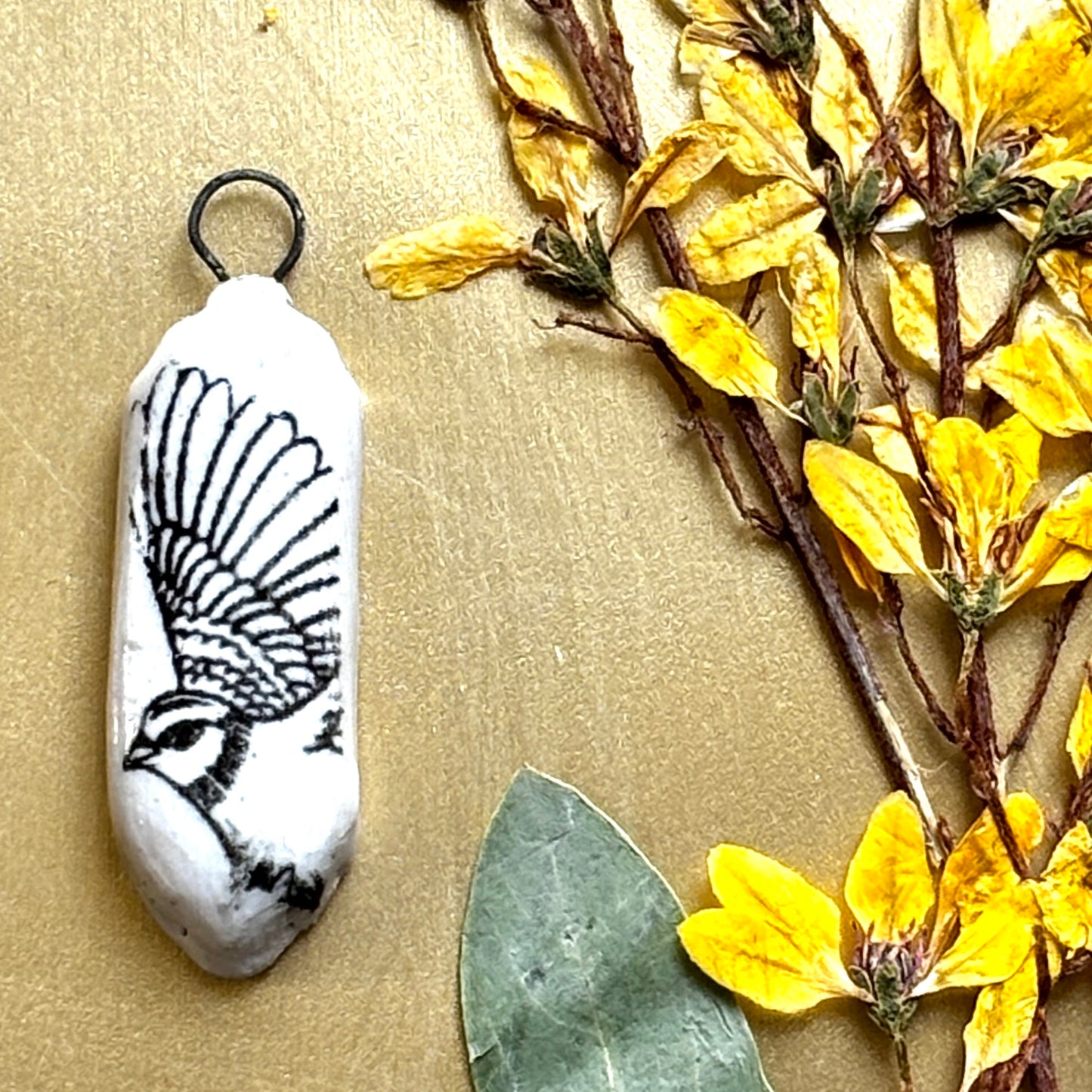 Porcelain Bird in Flight Pendant