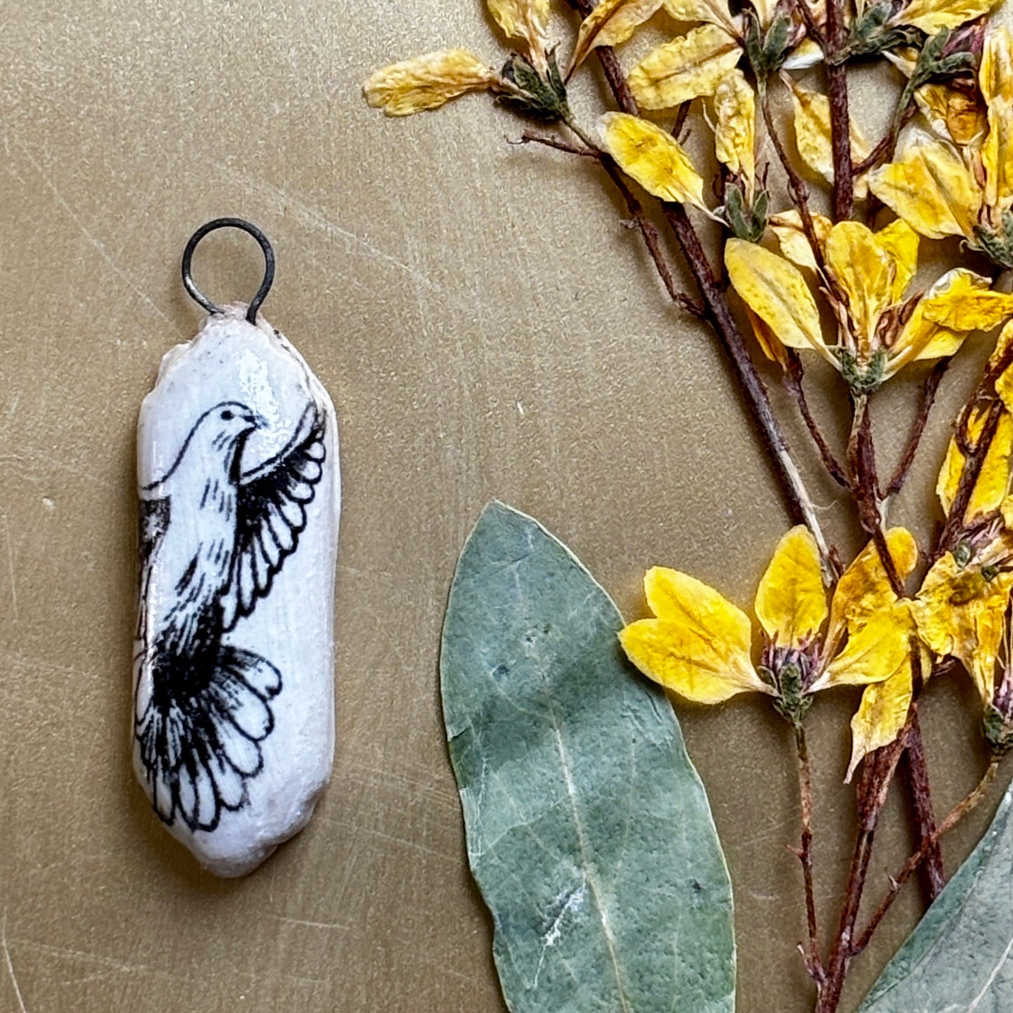 Porcelain Dove in Flight Pendant