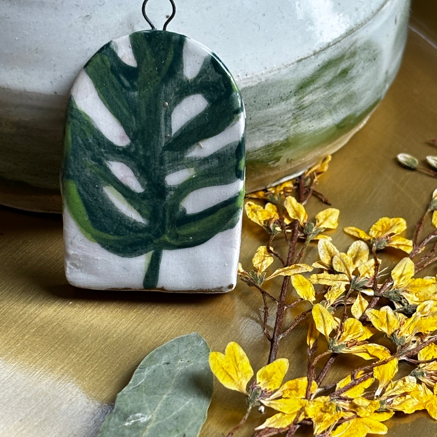 Hand-Painted Porcelain Monstera Ornament