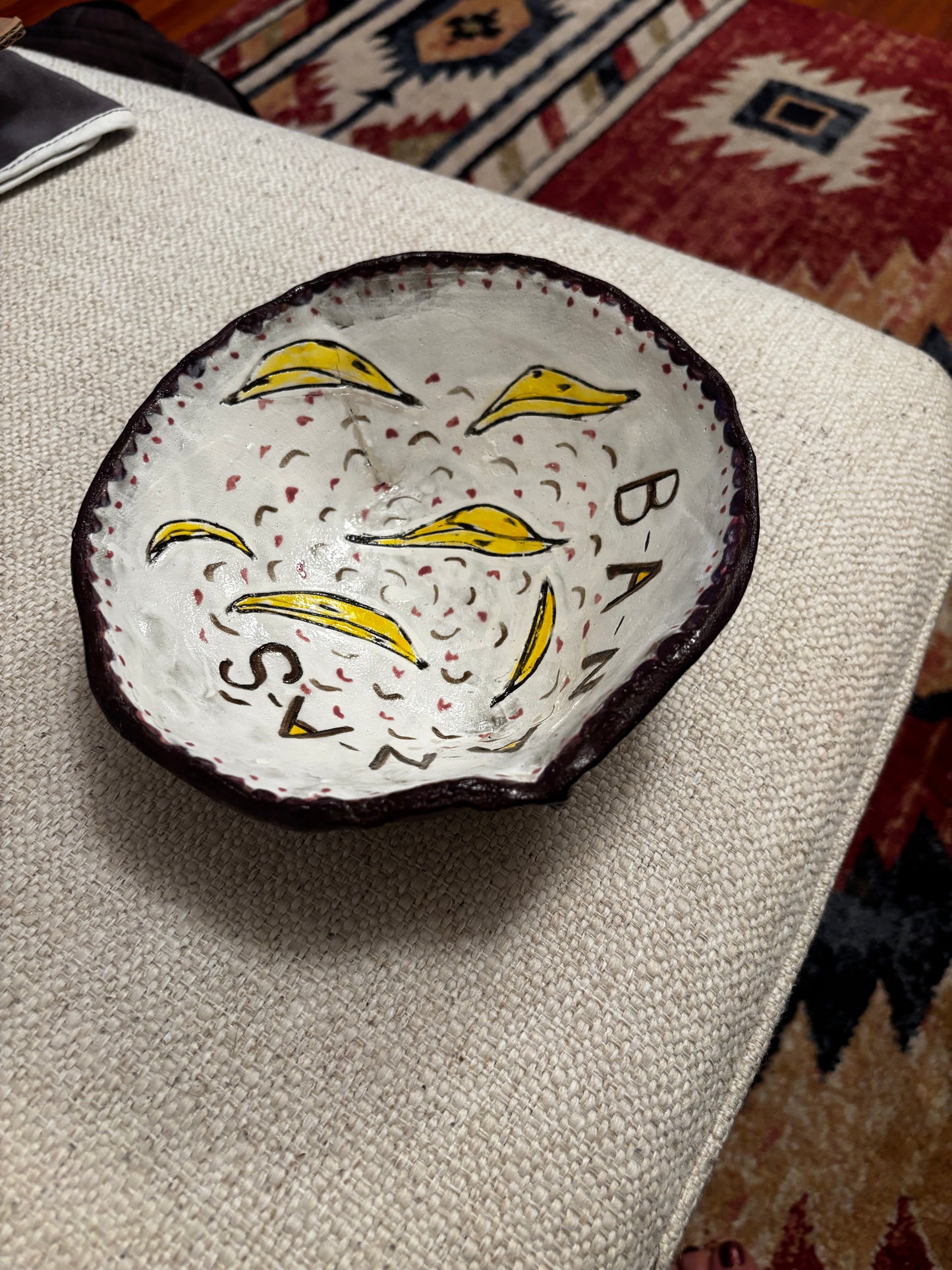 Handmade “Bananas” Ceramic Bowl – Whimsical Fruit Dish