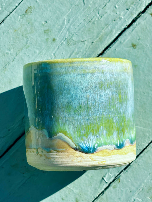Blue Green Coastal Pot - Handmade Ceramic Planter