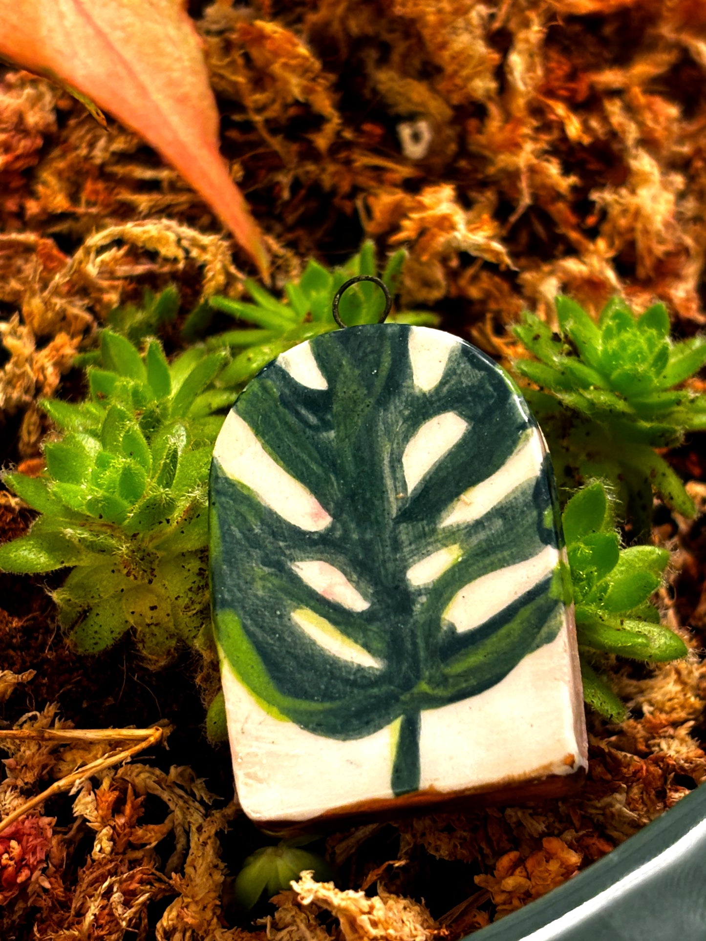 Hand-Painted Porcelain Monstera Ornament